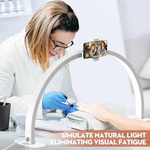 SLYFTE Premium Large Half Moon LED Light for Nail Tech, Foldable Arch Light for Nail Desk Lamp with Phone Stand Perfect for Manicure Handicraft Lighting (White, Large) - Image 4