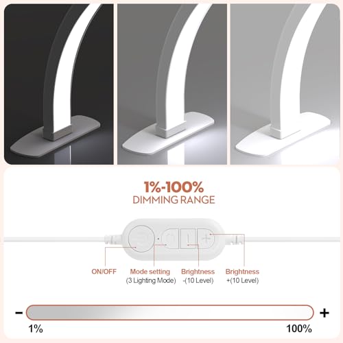 SLYFTE Premium Large Half Moon LED Light for Nail Tech, Foldable Arch Light for Nail Desk Lamp with Phone Stand Perfect for Manicure Handicraft Lighting (White, Large) - Image 3
