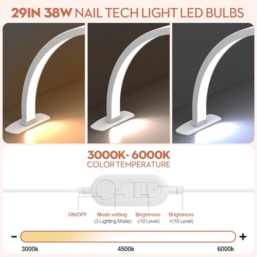 SLYFTE Premium Large Half Moon LED Light for Nail Tech, Foldable Arch Light for Nail Desk Lamp with Phone Stand Perfect for Manicure Handicraft Lighting (White, Large) - Image 2