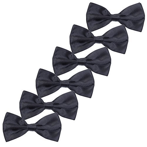 Kajeer Boys Children Formal Bow Ties - 6 Pack of Solid Color Adjustable Pre Tied Bowties(Black) - Image 1