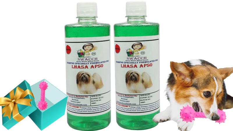 swacch Lhasa Apso Dog Shampoo + Dumbbell Toy I Durable Rubber Dog Toy for Chewing I Playing,Teeth Cleaning & Training Toy I Combo Pack I 500ml Pack of 2 Neem Alovera - Image 1