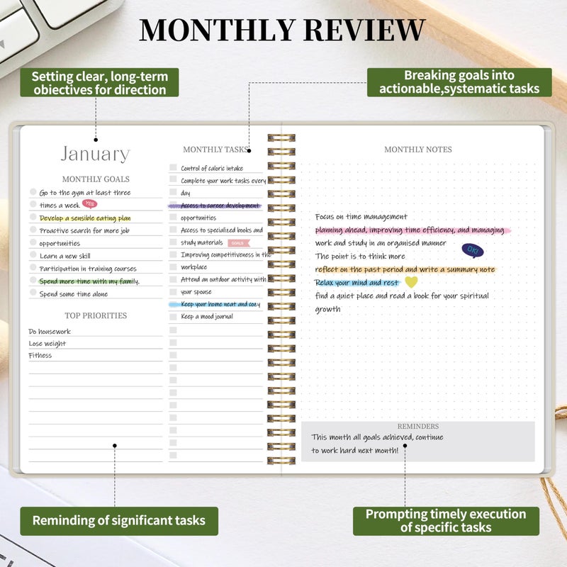 Kamoy 2026-2027 Monthly Planner - Jan. 2026 - Dec. 2027, 2 Year Calendar 2026-2027 Monthly Planner, 7.5" x 10", 24 Months Calendar with Note Pages, Twin-wire Binding, for Office, School Home Planning - Beige - Image 4