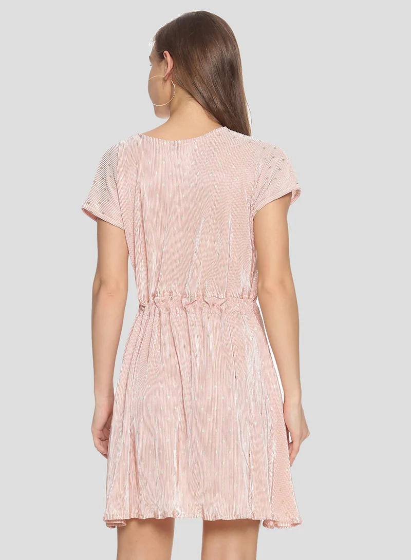 Pinacolada  Women's Baby Pink Metallic Polka Dot Mini Dress for Women | Best Price UAE