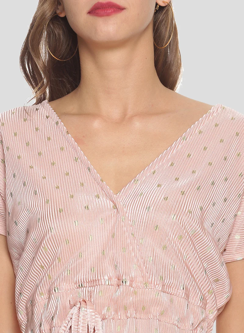 Pinacolada  Women's Baby Pink Metallic Polka Dot Mini Dress for Women | Best Price UAE