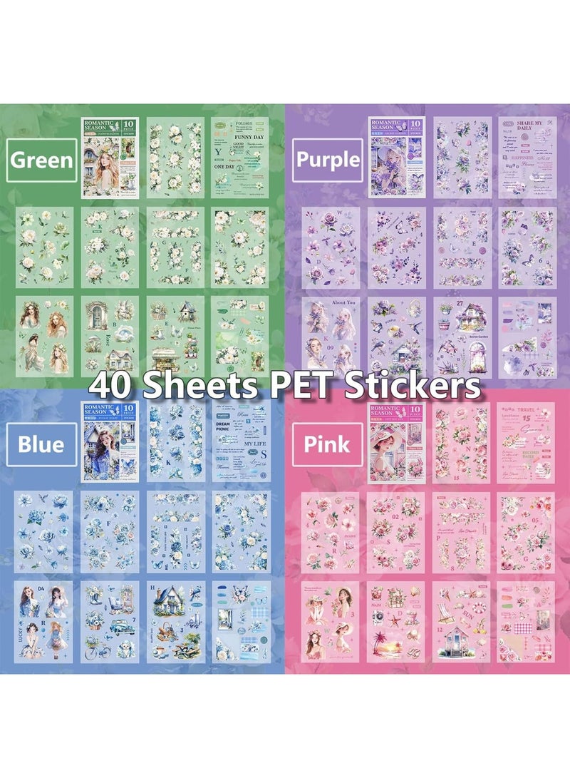 SYOSI Journaling Stickers Set, Romantic Seasons Scrapbook Stickers for Adults, Pre-Cut Transparent PET Decorative Labels for Junk Journals, Bullet Journals & Crafting, Floral/Vintage Designs (40-Sheet) - Image 4