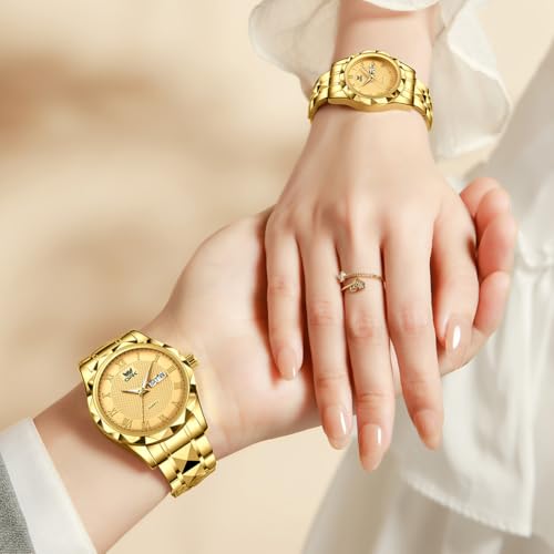 OPK Couple Watch Set - His & Her Matching Watches with Luxury Diamond Stainless Steel Waterproof & Luminous Quartz WristWatches Romantic Gift - Image 4