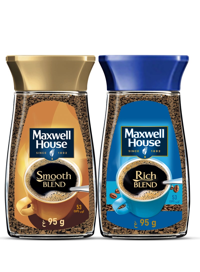 Maxwell House Smooth Blend & Rich Blend Instant Coffee 2 x 95g - Image 1