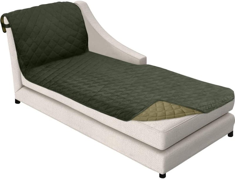 Sofa Shield Chaise Slip Cover with Patented Strap, Cushion Protector, US Designed Reversible Stain and Dog Tear Resistant Slipcover, 102x34 inch Seat, Washable Covers for Dogs Pets, Hunter Green Sage - Image 1