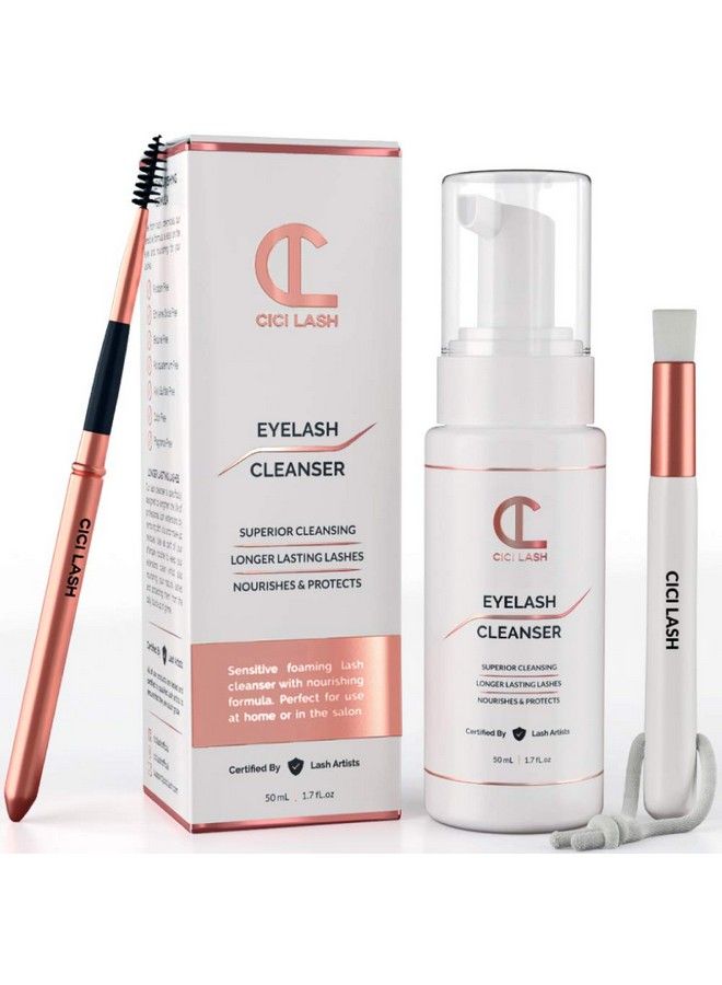 CICI Lash Lash Shampoo Foaming Cleanser & Brush (50Ml) | Gentle Foam Wash For Eyelash Extensions | Paraben & Sulfate Free | Eyelid Wash & Makeup/Oil Remover | For Home Care & Beauty Salon Supplies - Image 1