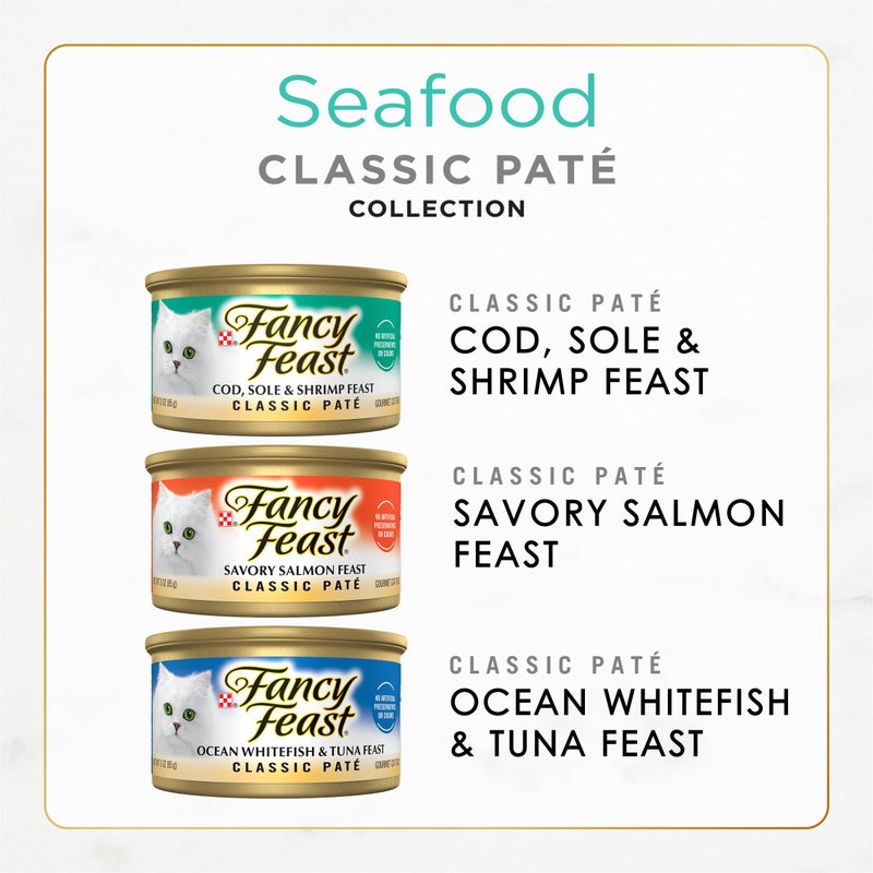 Fancy Feast Purina Fancy Feast Seafood Classic Pate Collection Grain Free Wet Cat Food Variety Pack - (Pack of 36) 3 oz. Cans - Image 2