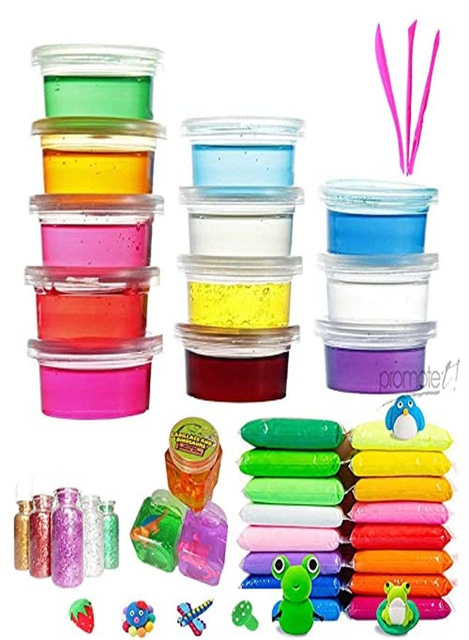 Promote Trader DIY Slime Kit with 12 Crystal Slime,3 Toy Slime and 12 Air Dry Clay Combo with Free Glitter and Tools for Kids Boys and Girls Age 3+ Years Surprise Gift for Kids Slime Kit Set - Image 1