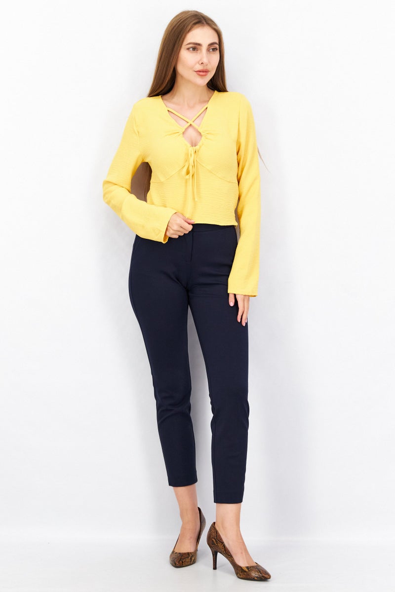 Reserved Women Crisscross Neck Long Sleeve Textured Top, Yellow - Image 2