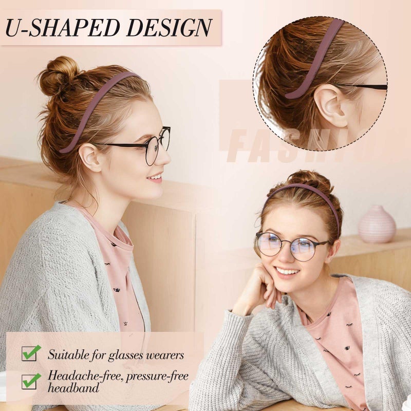 obeoby No Pressure Headbands for Glasses Wearers, 6Pack Square Sunglass Headbands for Women Girl Non Slip(Brown Series) - Image 2