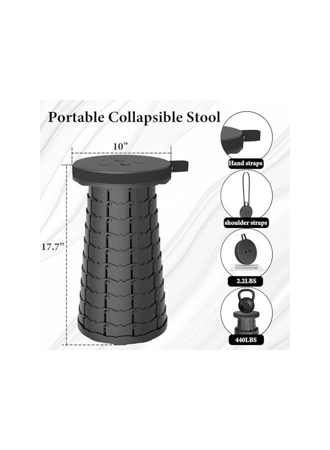 PROMASS 2025 Upgraded Portable Collapsible Folding Stool,Retractable Telescoping Foldable Camping Stool Adsjustable Stool For Adults For Outdoor Fishing Hiking Gardening Travel Bbq Max Loading 200Kg - Image 2