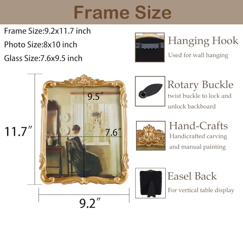 Kangce Vintage Picure Frames 8x10 Antique Victorian Gold Bronze Picture Frames for Tabletop and Wall Mount Ornate Retro Home Decor Gallery Wall Art(8x10 inch) - Image 4