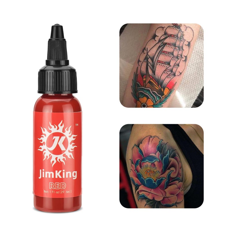 JimKing 30ml Tattoo Ink, Tattoo Color Supply, Black Pigment Natural Plant Tattoo Ink for Permanent Makeup Tattoos (Red) - Image 4
