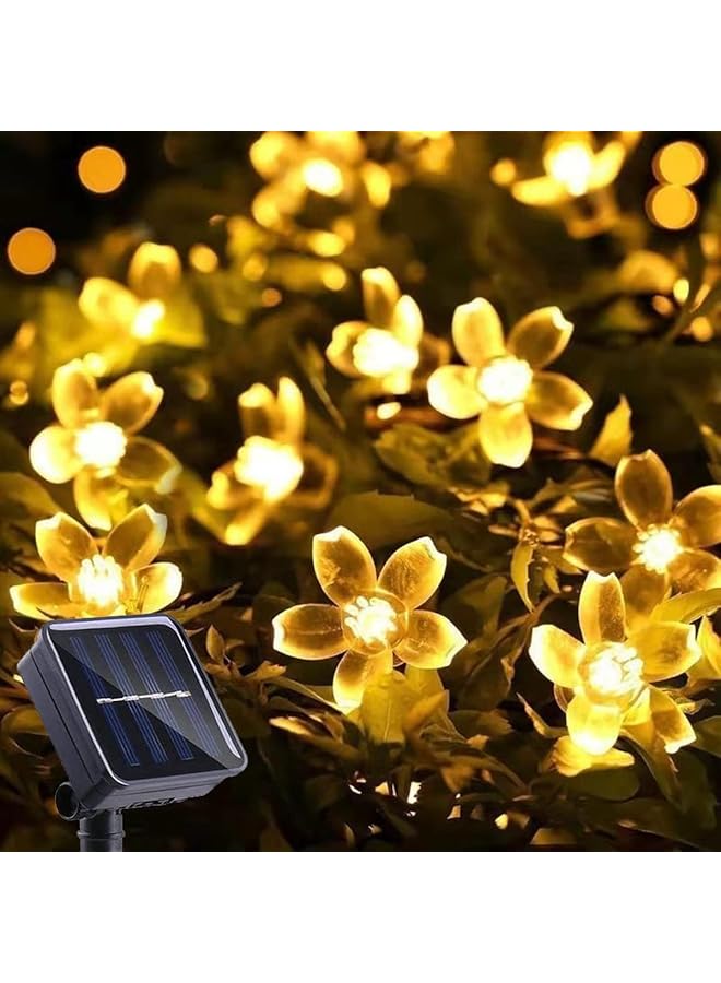 The Bros Solar Light Outdoor Garden Lights, 7 Meters 50 LEDs, 8 Flash Modes with Tail Plug Connectable Cherry Flower Decoration Novelty Light for Party, Patio, Wedding, Home and Garden (Warm White) - Image 1