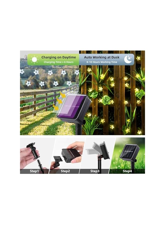 The Bros Solar Light Outdoor Garden Lights, 7 Meters 50 LEDs, 8 Flash Modes with Tail Plug Connectable Cherry Flower Decoration Novelty Light for Party, Patio, Wedding, Home and Garden (Warm White) - Image 4