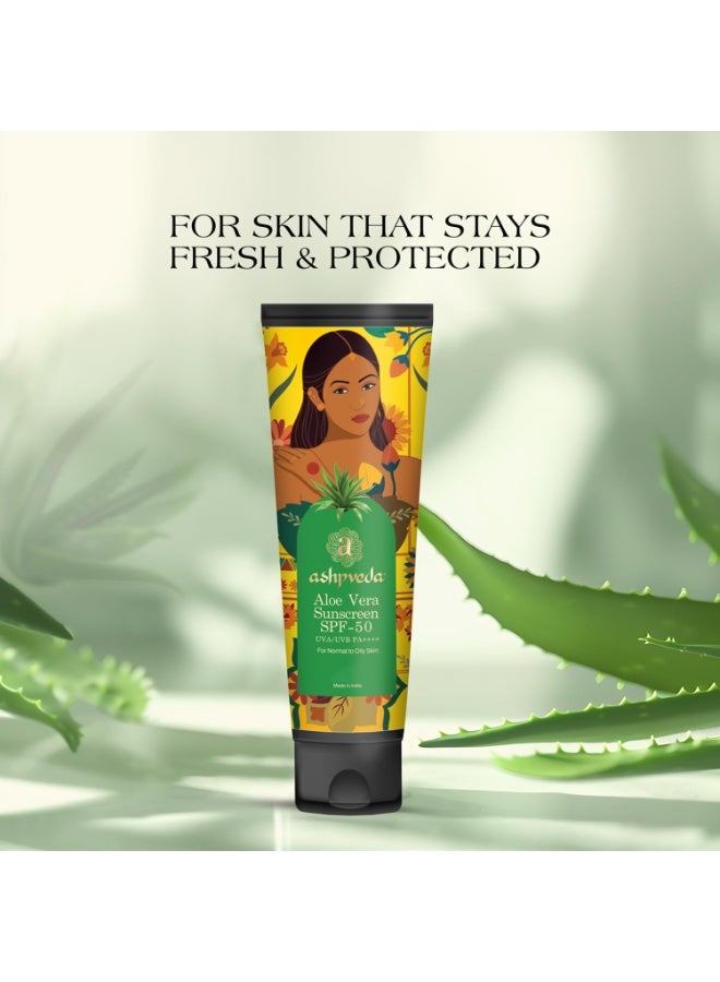 Ashpveda واقي شمس "أشبفيدا" (Ashpveda) بخلاصة الصبار - عامل حماية SPF 50 PA++++ | حماية واسعة النطاق من الأشعة فوق البنفسجية (UVA/UVB) والضوء الأزرق | مرطب، خفيف الوزن، سريع الامتصاص، لا يترك أثراً أبيض، غير دهني | للبشرة العادية إلى الدهنية (50 مل) - Image 2