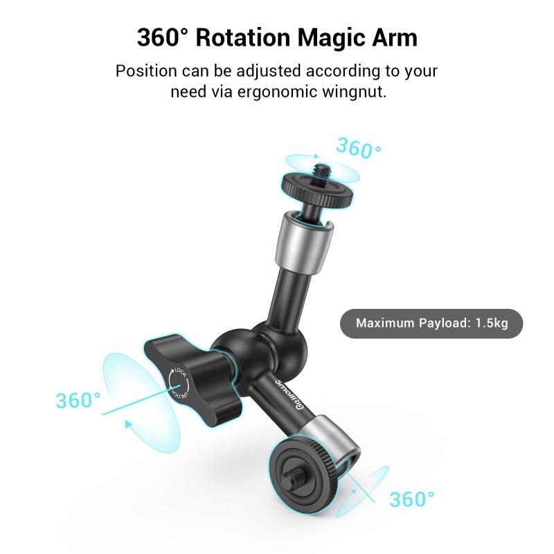 SMALLRIG Super Clamp w/ 1/4" and 3/8" Thread and 5.8 Inches Adjustable Friction Power Articulating Magic Arm with 1/4" Thread Screw for LCD Monitor/LED Lights - KBUM2730 - Image 3