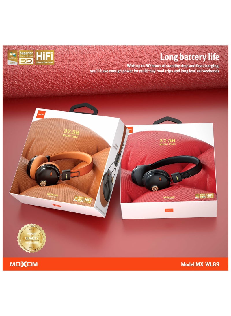 MOXOM MX-WL89 Wireless On-Ear Headphones - Pure Bass - 5.3 Wireless - 37.5H Music Time - Speed Charge - Fast Usb Type-C - Foldable Hi-Fi Audio  - Image 3