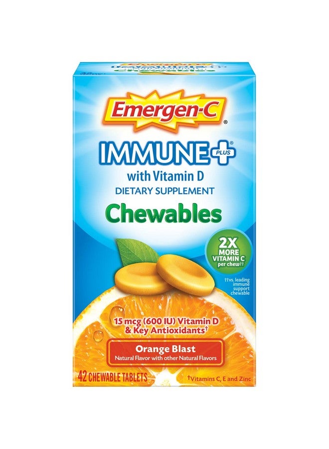 Emergen-C Immune+ Chewables 1000Mg Vitamin C With Vitamin D Tablet Immune Support Dietary Supplement For Immunity Orange Blast Flavor 42 Count - Image 2