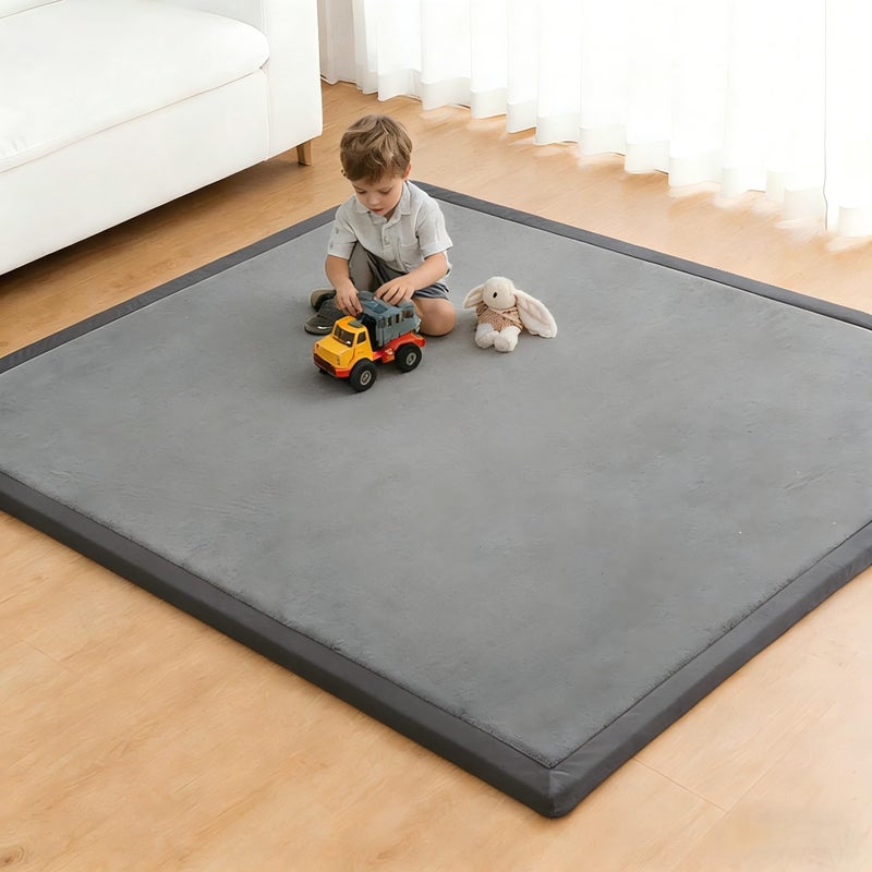 RONGFA Baby Play Mat for Floor, 71'' x 59'' Thicken Foam Soft Padded Playmat for Tummy Time, Playpen Mat for Toddlers, Water-Repellent Coral Velvet, Non-slip Bottom Safe for Crawling (Dark Grey) - Image 1