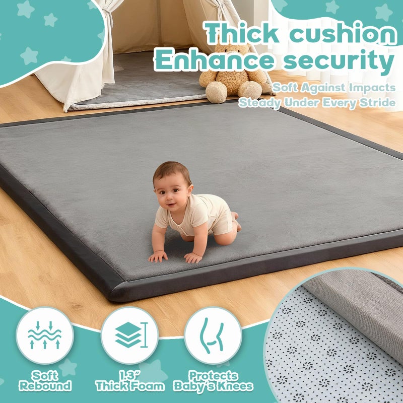 RONGFA Baby Play Mat for Floor, 71'' x 59'' Thicken Foam Soft Padded Playmat for Tummy Time, Playpen Mat for Toddlers, Water-Repellent Coral Velvet, Non-slip Bottom Safe for Crawling (Dark Grey) - Image 2