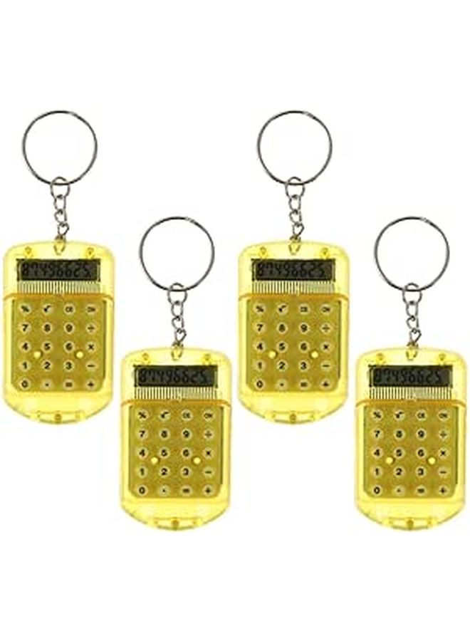 4Pcs Portable Mini Calculator Keychain Yellow Plastic Basic Arithmetic Functions - Image 1