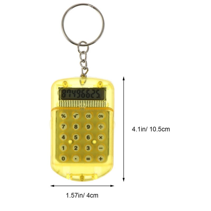 4Pcs Portable Mini Calculator Keychain Yellow Plastic Basic Arithmetic Functions - Image 3