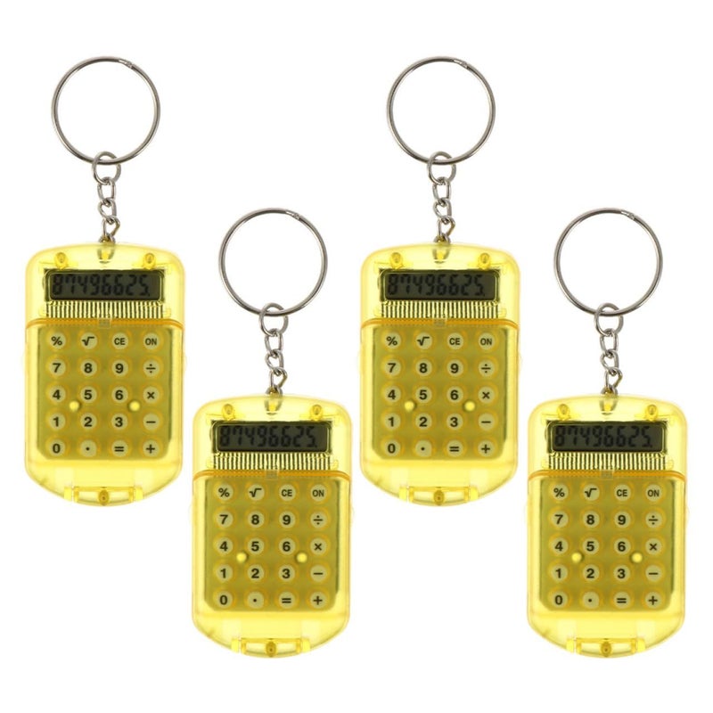 4Pcs Portable Mini Calculator Keychain Yellow Plastic Basic Arithmetic Functions - Image 2