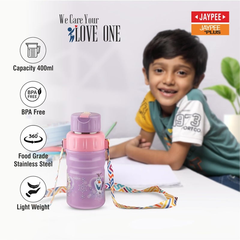 JAYPEE زجاجة مياه معزولة من الفولاذ المقاوم للصدأ JAYPEE سعة 500 مل مع غطاء قابل للطي، تصميم مجمد باللون البنفسجي، مانعة للتسرب، خالية من BPA، مناسبة للطعام، زجاجة مدرسية، زجاجة نزهة وزجاجة شرب للأطفال - Image 3