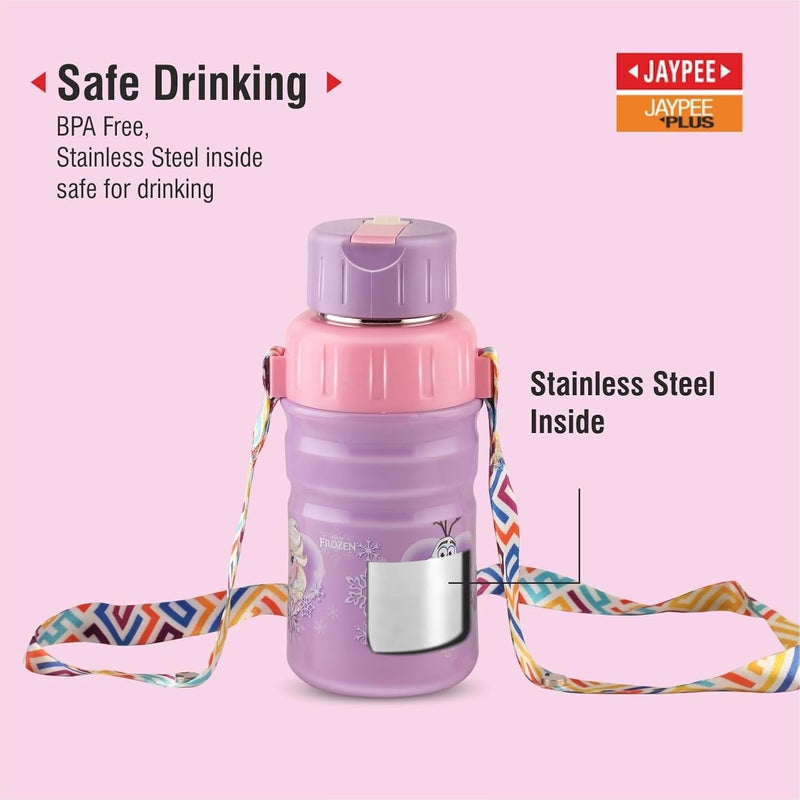 JAYPEE زجاجة مياه معزولة من الفولاذ المقاوم للصدأ JAYPEE سعة 500 مل مع غطاء قابل للطي، تصميم مجمد باللون البنفسجي، مانعة للتسرب، خالية من BPA، مناسبة للطعام، زجاجة مدرسية، زجاجة نزهة وزجاجة شرب للأطفال - Image 5