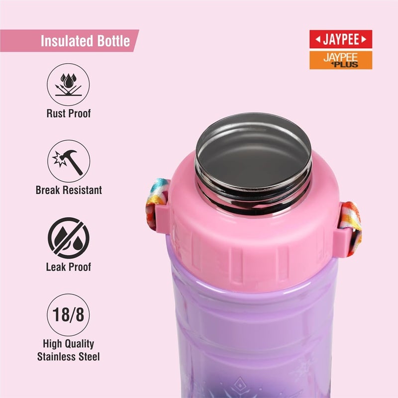 JAYPEE زجاجة مياه معزولة من الفولاذ المقاوم للصدأ JAYPEE سعة 500 مل مع غطاء قابل للطي، تصميم مجمد باللون البنفسجي، مانعة للتسرب، خالية من BPA، مناسبة للطعام، زجاجة مدرسية، زجاجة نزهة وزجاجة شرب للأطفال - Image 4