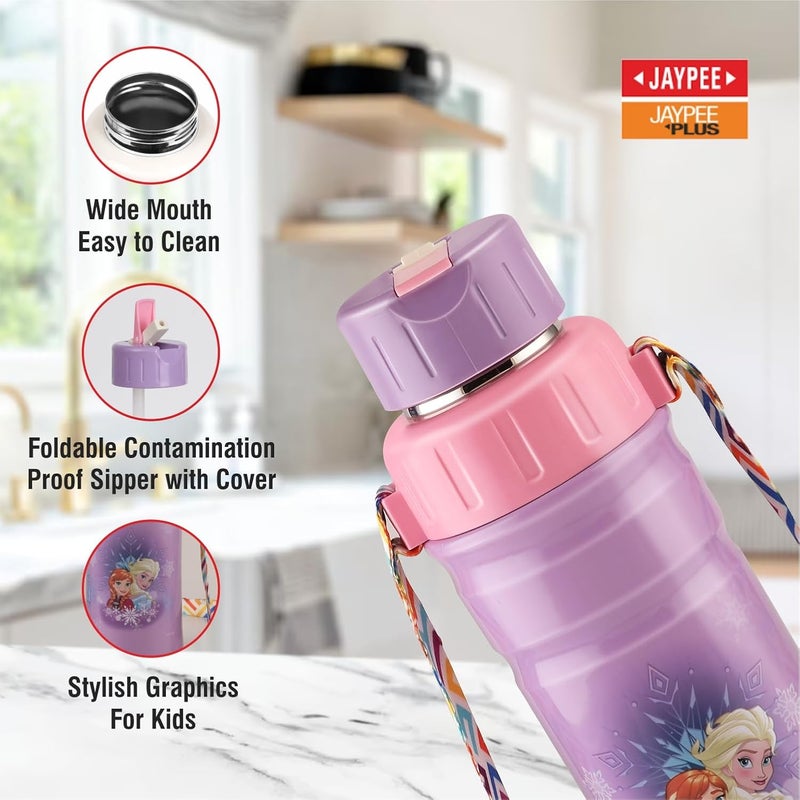 JAYPEE زجاجة مياه معزولة من الفولاذ المقاوم للصدأ JAYPEE سعة 500 مل مع غطاء قابل للطي، تصميم مجمد باللون البنفسجي، مانعة للتسرب، خالية من BPA، مناسبة للطعام، زجاجة مدرسية، زجاجة نزهة وزجاجة شرب للأطفال - Image 2