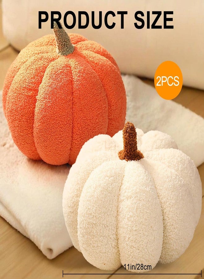 ELETON Fall Decor, Fall Pumpkin Throw Pillows for Couch, Pumpkin Plush Pillows for Halloween Home Living Room Decorations, 11.8"x6", Orange+White, Set of 2 - Image 2