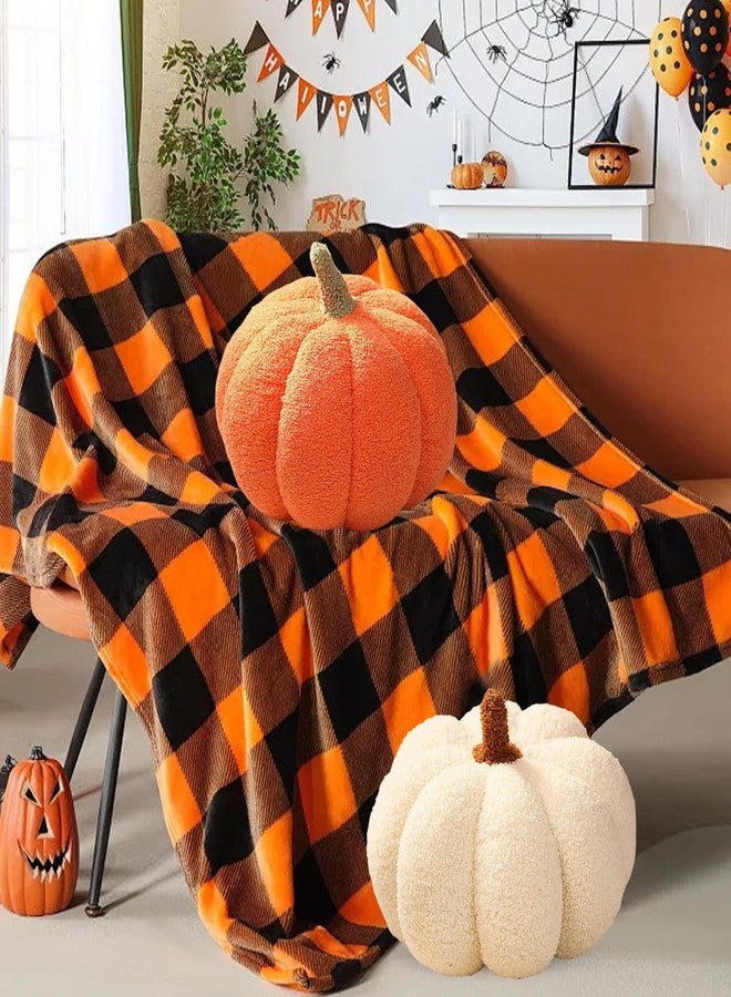 ELETON Fall Decor, Fall Pumpkin Throw Pillows for Couch, Pumpkin Plush Pillows for Halloween Home Living Room Decorations, 11.8"x6", Orange+White, Set of 2 - Image 4