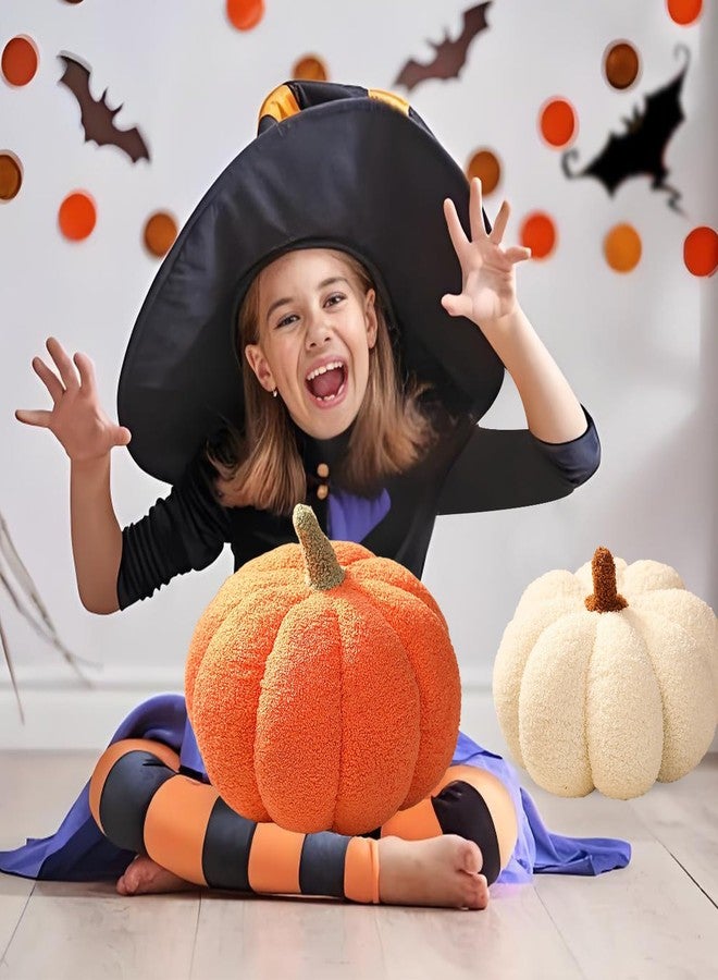 ELETON Fall Decor, Fall Pumpkin Throw Pillows for Couch, Pumpkin Plush Pillows for Halloween Home Living Room Decorations, 11.8"x6", Orange+White, Set of 2 - Image 5