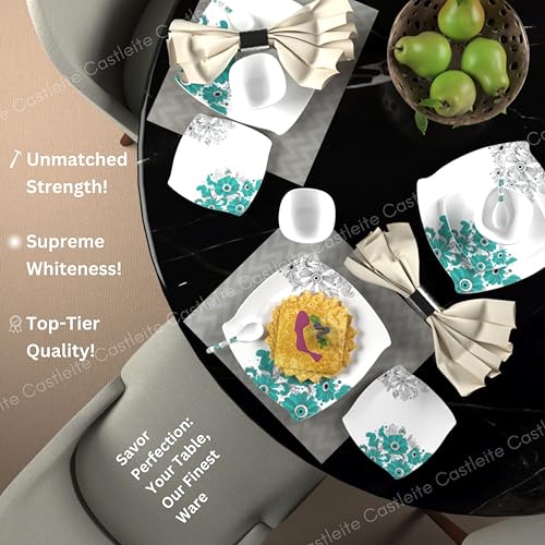 Castleite Marvella 18 Pieces Melamine Dinner Set - Elegant, Break & Stain Resistant, Designer Crockery Dinnerware in Exclusive Edgy Square Shape for Your own Home Kitchen or Gifting (Teal Blue) - Image 5