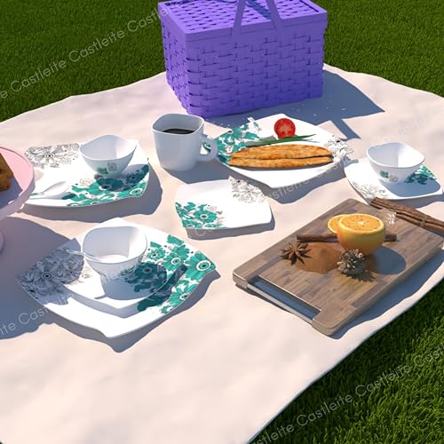 Castleite Marvella 18 Pieces Melamine Dinner Set - Elegant, Break & Stain Resistant, Designer Crockery Dinnerware in Exclusive Edgy Square Shape for Your own Home Kitchen or Gifting (Teal Blue) - Image 3