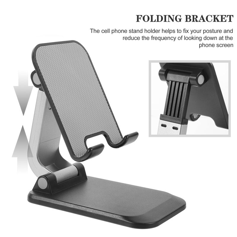 Foldable Metal Phone Tablet Stand Portable Holder Weighted Base Black - Image 4
