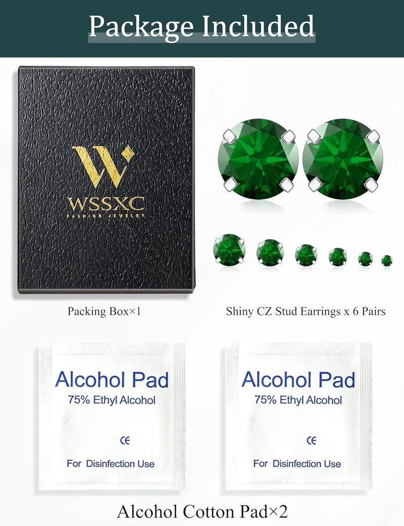 WSSXC 6 Pairs Hypoallergenic Cubic Zirconia Earrings Surgical Steel Flat Back Studs for Cartilage, Screw Back Fashion Jewelry - Image 5