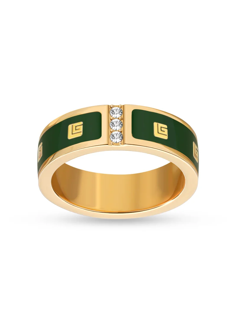 غاي لاروش Grace Gold Plated Ring With Green Enamel And Crystals