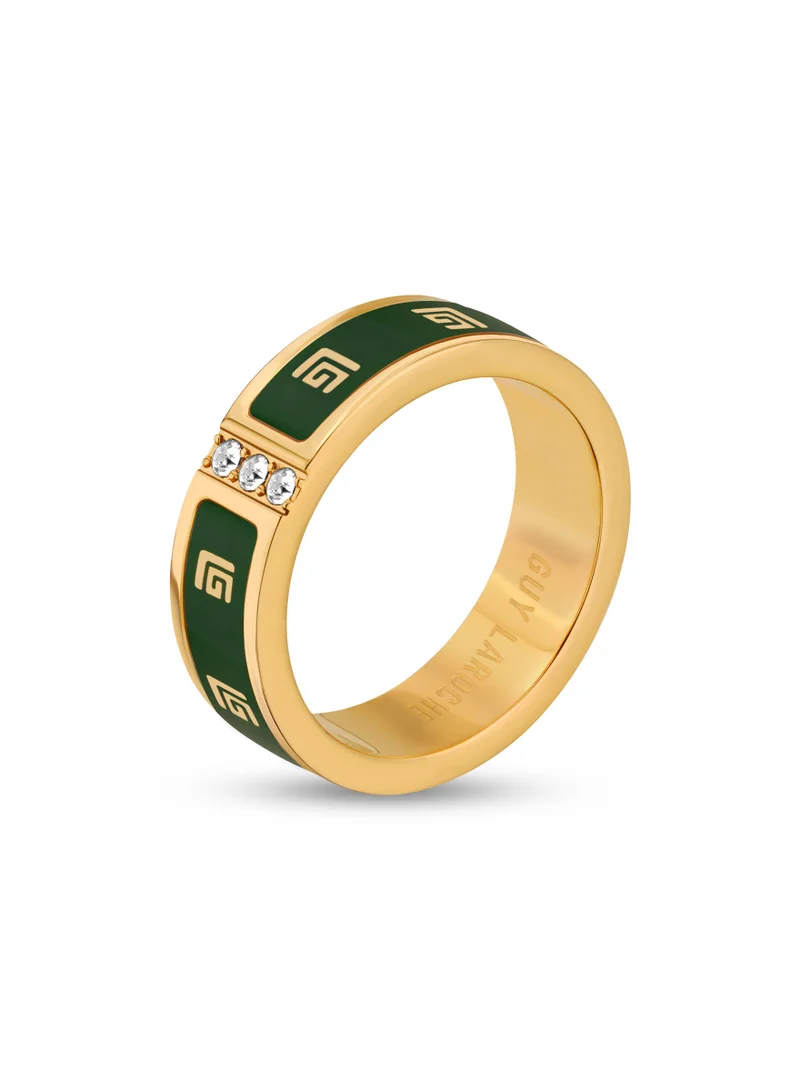 غاي لاروش Grace Gold Plated Ring With Green Enamel And Crystals