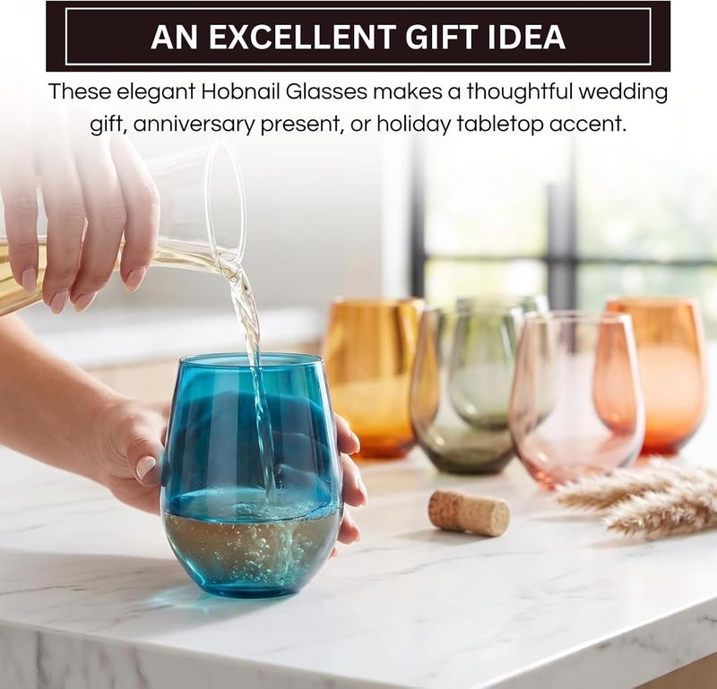 Khen European Style Shatterproof Tritan Stemless Wine Glasses, Acrylic Glass Drinkware, Unbreakable Colored, 6 - Set - BPA-free plastic, Reusable, Dishwasher Safe, All Purpose Glassware 15oz - (Muted) - Image 3