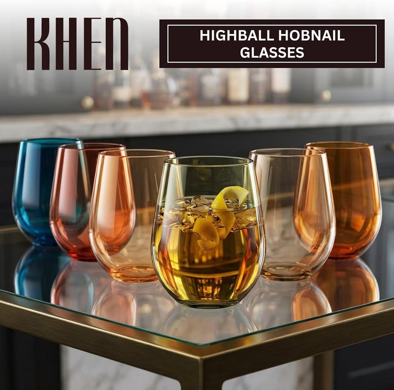 Khen European Style Shatterproof Tritan Stemless Wine Glasses, Acrylic Glass Drinkware, Unbreakable Colored, 6 - Set - BPA-free plastic, Reusable, Dishwasher Safe, All Purpose Glassware 15oz - (Muted) - Image 2