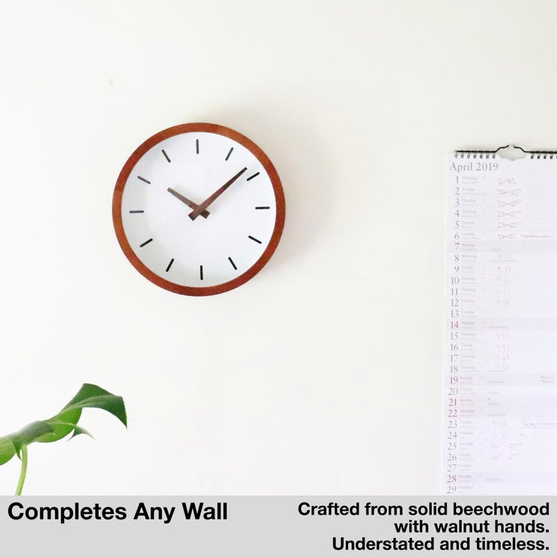 Driini Modern Mid Century Wood Analog Wall Clock (9") - Battery Operated with Silent Sweep Movement - Small Decorative Wooden Clocks for Bedrooms, Bathroom, Kitchen, Living Room, or Officeâ€¦ - Image 2