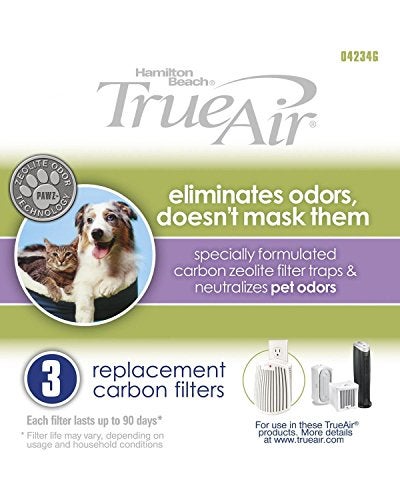 Hamilton Beach TrueAir Replacement Carbon Filter for Odor Eliminators, Neutralizes Pet Smells, 3-Pack (04234G), 5.8 x 1.8 x 6.8 inches , White - Image 1
