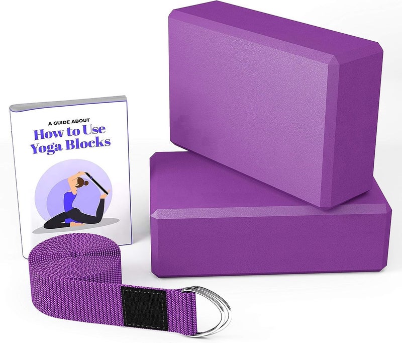 serveuttam High Density EVA Yoga Support Lightweight Odour Resistant and Moisture-Proof 2 Pc Blocks and Belt ( Purple ) - Image 1