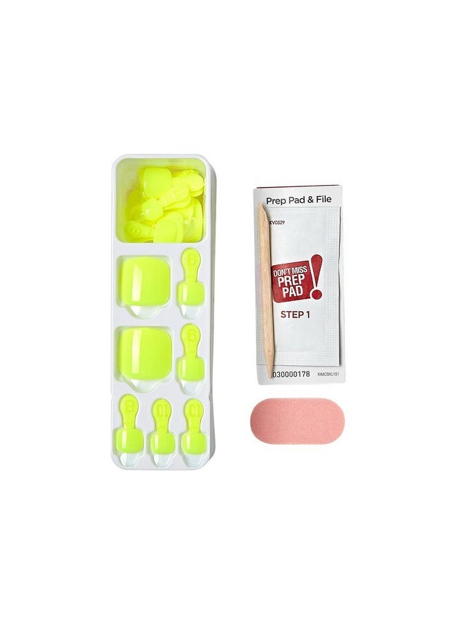 KISS - Impress Color No Glue Pedi Press-On Toenails, Light Lime, Neon Color, Squoval Shape, Includes 24 Nails, Prep Pad, 1 Manicure Stick, 1 Mini File - Image 1